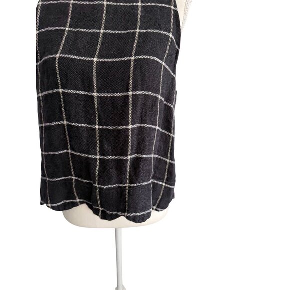 LISA MARIE FERNANDEZ Plaid Gray 100% Linen Button Detail Sleeveles Shift Top Siz - Picture 8 of 8